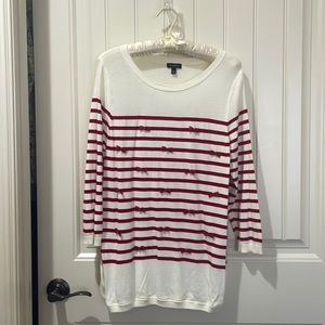 Talbots red and ivory bow light weight sweater